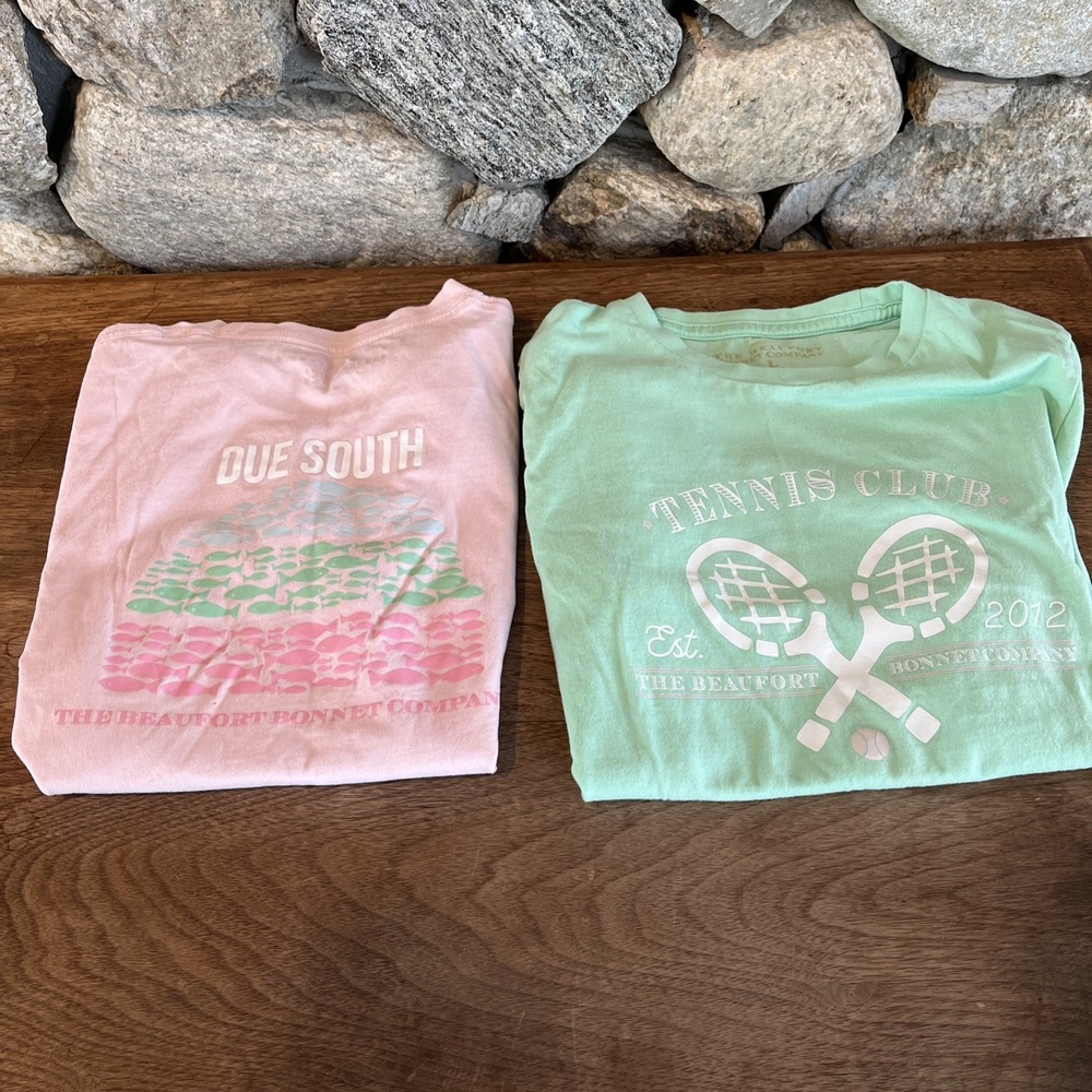Lot 2 Beaufort Bonnet Company Casual T-Shirt Size Large 8-10, Pink, Green Tennis